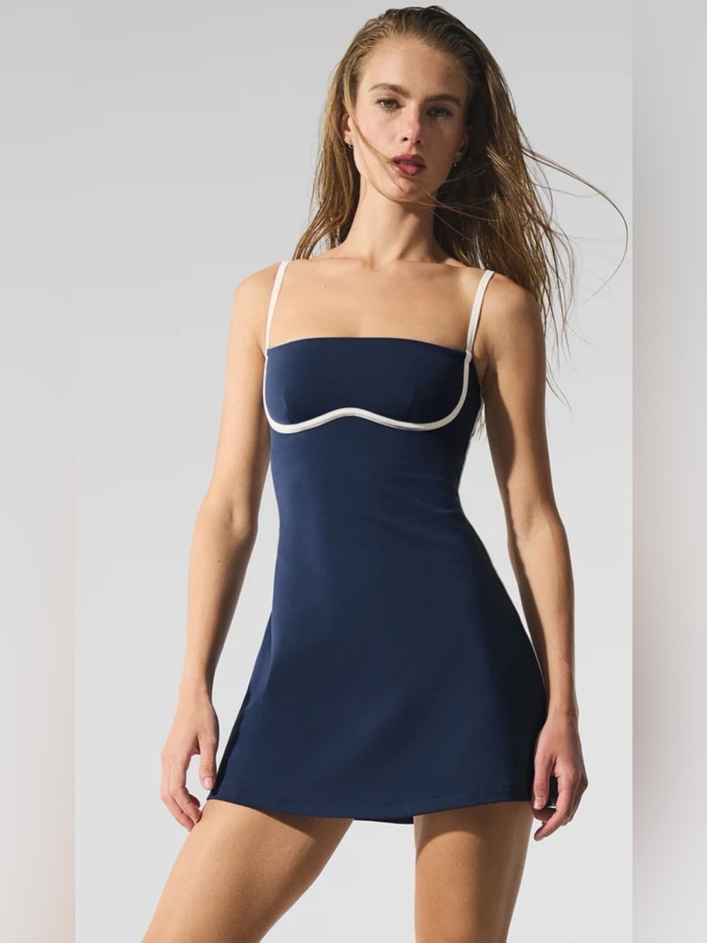 Alo Airbrush Streamlined Dress in Navy/White